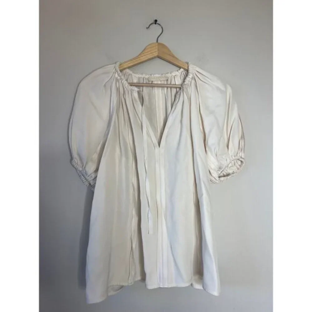 NEW ULLA JOHNSON Marcelena Short Puff Sleeves Top Light Beige Size: 0